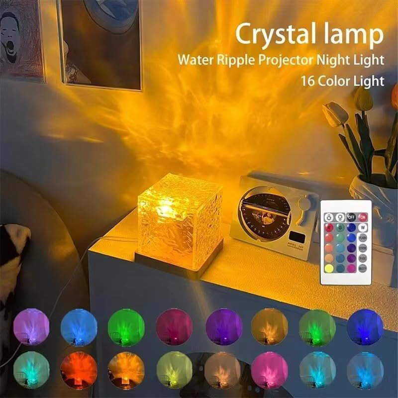One94Store Acrylic Romantic Ocean Wave Night Light Projector Lamp, 3D Water Wave Effect, Led Projection Lamp For Bedroom Decor, Remote Control (Cube Shape)