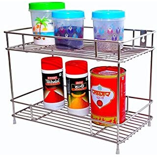 Zepdos Stainless Steel 2-Tier Spice Rack For Kitchen Trolley Basket, Storage Racks & Shelves, Space Saver, 2.0 Rack (Silver, Tiered Shelf) - Tabletop