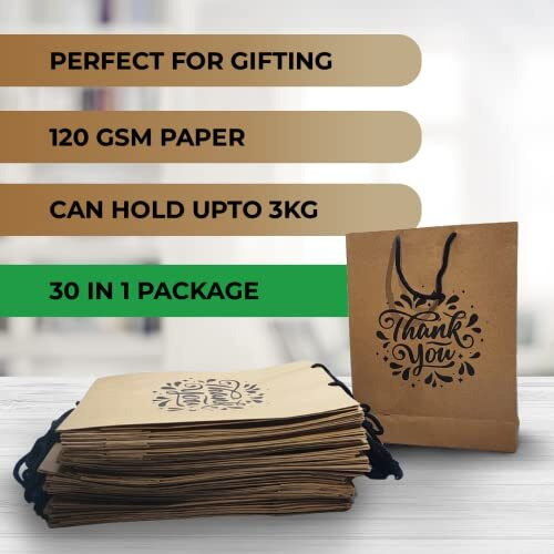 Suffix Retail  (Pack Of 30) Brown Paper Thank You Gift Bags With Braided Cotton Handles (12X8.7X3 Inches)
