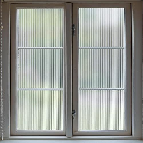 Woo Home Reeded Glass Window Film, Window Privacy Film, Frosted Window Vinyl, 3D Decorative For Window Door Cabinet Non Adhesive Anti Uv (Fluted Glass Film, 12 X 75 Inches)
