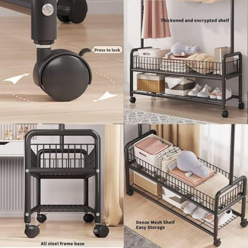 Lukzer Mgr-004 2-Bottom Garment Rack & Cloth Stand  Metal Coat Organizer With Wheels For Hanging Clothes & Bags | Single Rod Closet Organizer With Shelf & Mesh Design (173 X 120 X 35 Cm, Black)