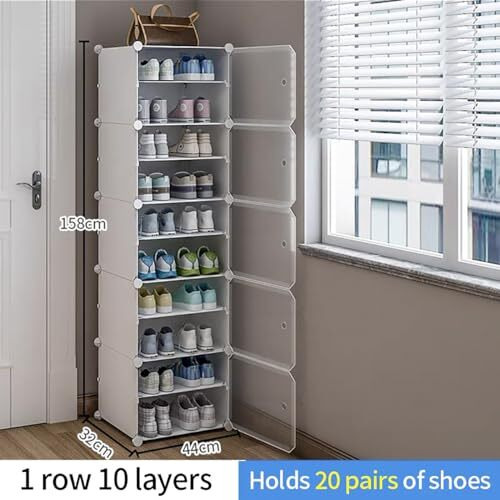 Aysis 10 Shelf Diy Shoe Rack Box Organizer ^ Multi-Purpose Plastic Shoe Rack For Home, Pp Plastic Home Shoe Rack With Door For Entryway, Chappal Slipper Shoe Standwhite, 10-Shelf-5-Door