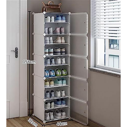Aysis 10 Shelf Diy Shoe Rack Box Organizer ^ Multi-Purpose Plastic Shoe Rack For Home, Pp Plastic Home Shoe Rack With Door For Entryway, Chappal Slipper Shoe Standwhite, 10-Shelf-5-Door