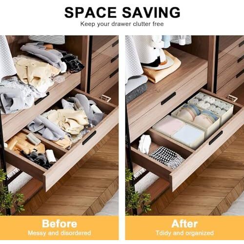 House Of Quirk Foldable Cloth Storage Box Closet Dresser Drawer Organizer Cube Basket Bins Containers Divider With Drawers For Underwear, Bras, Socks, Ties, Scarves, Set Of 6 (Linen Cream, Clothing)