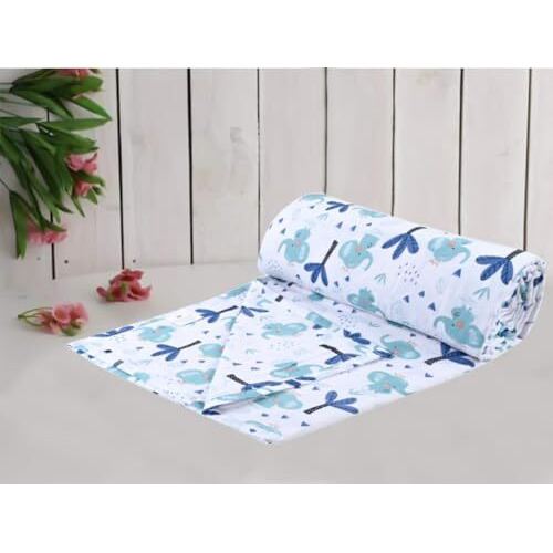 Trance Home Linen 150 Gsm Pure Cotton Reversible Dohar Double Bed Size | Ac Blanket Comforter | Soft Light-Weight Bed Blanket (84 X 88 Inch, Blue Elephant, Pack Of 1), 200 Tc Summer Collection