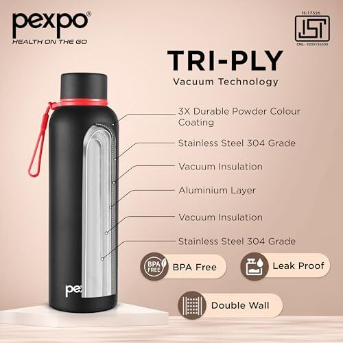 Pexpo Bravo Hot & Cold Isi Certified Flask | Stainless Steel Water Bottle - 700Ml Knight Black Thermoflask | Office| Gym| Travelling| Home| School| Adults & Kids