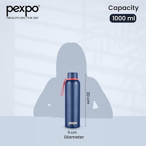Pexpo Bravo Pro 1000Ml Hot & Cold Isi Certified Flask- Denim Blue- Stainless Steel Water Bottle | Office| Gym| Travelling| Home| School| Adults & Kids| Rcb Edition