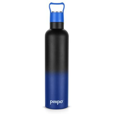 Pexpo Oscar Thermosteel Water Bottle, Hot And Cold For Hours, Vacuum Insulated Isi Certified Flask, Steel Water Bottle For Kids | Office | Workout | Travelling | (Black & Blue Ombre, 750Ml)