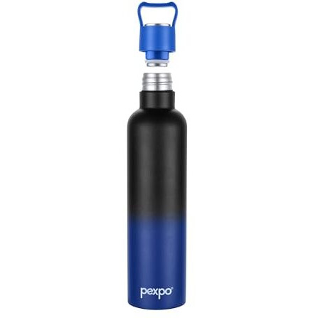 Pexpo Oscar Thermosteel Water Bottle, Hot And Cold For Hours, Vacuum Insulated Isi Certified Flask, Steel Water Bottle For Kids | Office | Workout | Travelling | (Black & Blue Ombre, 750Ml)