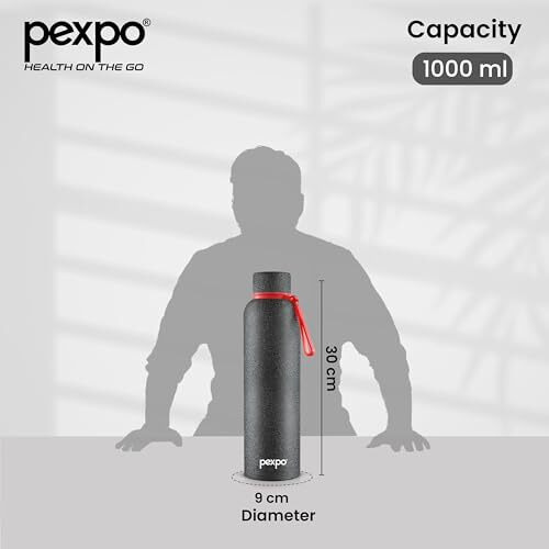 Pexpo Bravo 1000Ml Hot & Cold Isi Certified Flask- Black- Stainless Steel Water Bottle | Office| Gym| Travelling| Home| School| Adults & Kids