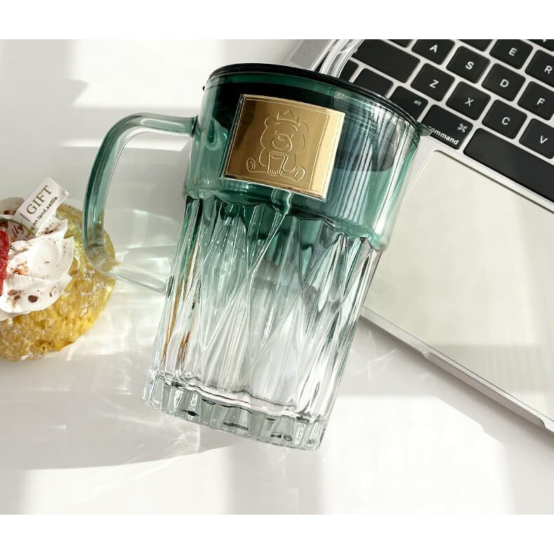 Kikiluxxa Glass Travel Tea And Coffee Fruit Juice Milk Sipper Tumbler Mug With Straw And Lid -Pack Of 1-400Ml [ Multiclour Items ] (Corian Ht 1)