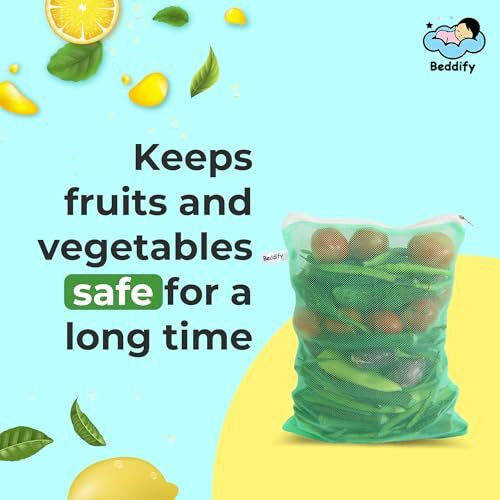 Beddify Set Of 24 Reusable Fridge Storage Bags For Vegetables And Fruits Dual Layer Mesh Net Multipurpose Multi-Size Kitchen Storage Bags Organizer With Sturdy Zipper (Multi-Color)