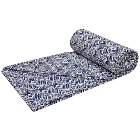 Trance Home Linen 150 Gsm Pure Cotton Reversible Dohar Double Bed Size | Ac Blanket Comforter | Soft Light-Weight Bed Blanket (84 X 88 Inch, Navy Blue Abstract) - Pack Of 1 Summer Collection