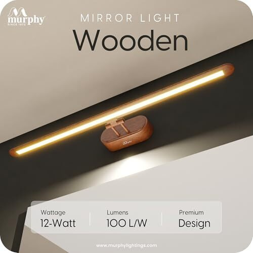 Murphy 12W 3-In-1 Color Chnaging Wooden Finish Led Mirror Picture Wall Light,Bathroom Vanity Led Mirror Light With 2 Year Warranty (Cool White/Warm White/Natural White)-Pack Of 2