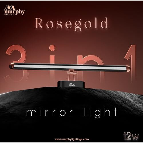 Murphy 12W 3-In-1 Color Chnaging Black Rose Gold Finish Led Mirror Picture Wall Light,Bathroom Vanity Led Mirror Light With 2 Year Warranty (Cool White/Warm White/Natural White)-Pack Of 2