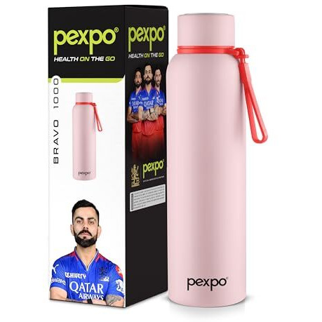 Pexpo Bravo Pro 1000 Hot & Cold Isi Certified Flask- Baby Pink- Stainless Steel Water Bottle | Office| Gym| Travelling| Home| School| Adults & Kids| Rcb Edition