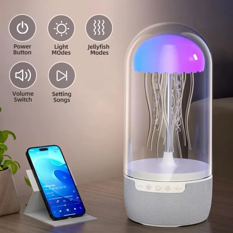 One94Store Jellyfish Lamp Bluetooth Speaker  7-Color Changing Led Night Light With Floating Jellyfish Effect, Smart Wireless Speaker, 1500Mah Rechargeable Battery
