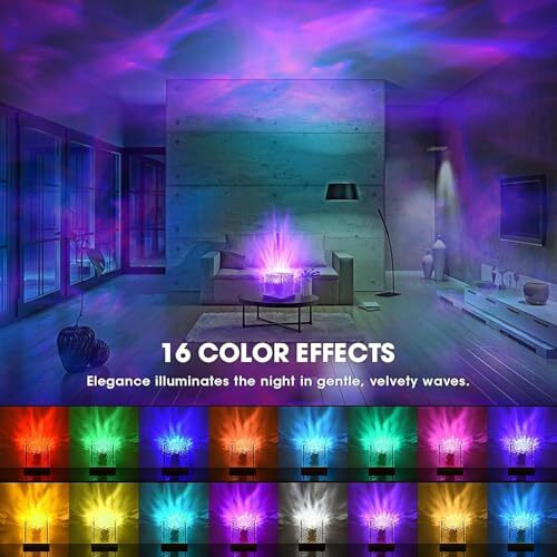 Docat 3D Ocean Wave Effect Night Light For Bedroom, 16 Colors Gradual Rotating Led Projection Night Lamp Projector For Bedroom Light Decor, Crystal Table Lamp For Home, Remote Control (Night Lamp)