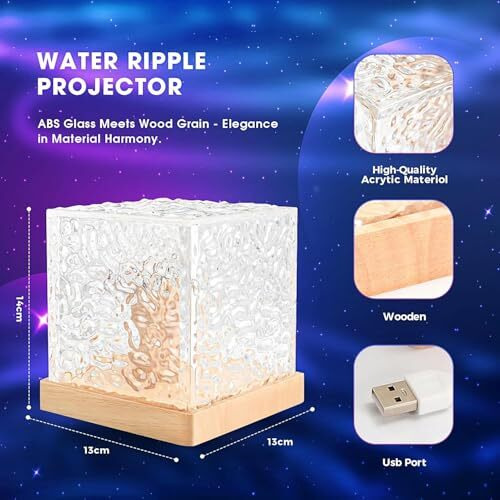 Docat 3D Ocean Wave Effect Night Light For Bedroom, 16 Colors Gradual Rotating Led Projection Night Lamp Projector For Bedroom Light Decor, Crystal Table Lamp For Home, Remote Control (Night Lamp)