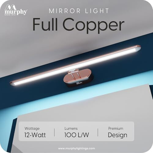 Murphy 12W 3-In-1 Color Changing Full Copper Finish Led Mirror Picture Wall Light,Bathroom Vanity Led Mirror Light With 2 Year Warranty (Cool White/Warm White/Natural White)-Pack Of 3