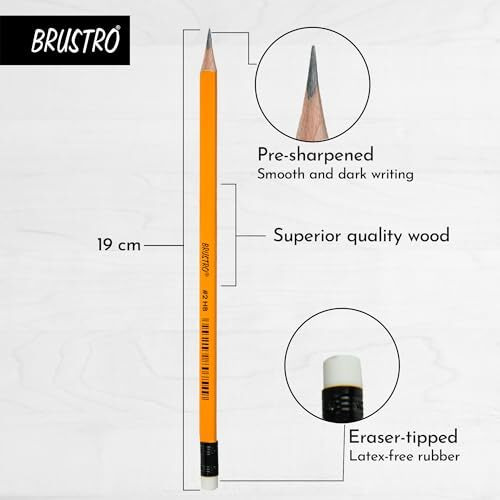 Brustro 2 Hb Extra Dark Pencil With Eraser Tip 12 Pencils X 2 Pack (Total 24 Pencils) Eco Pvc Dust-Free Eraser (Pack Of 2)