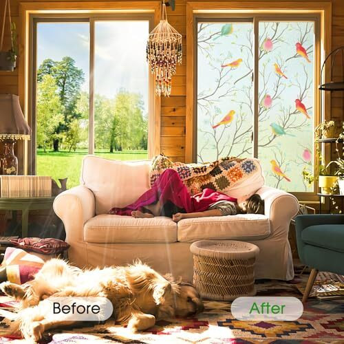 Woohome Privacy Window Film Decorative Window Birds Frosting Film Window Sticker Window Frosted Vinyl Sheets For Front Door/Bathroom/Sidelight/Small Windows (24" X 48")