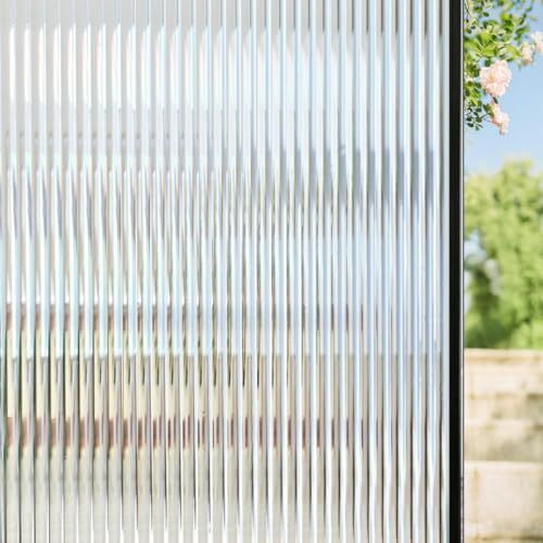 Woohome Reeded Glass Window Film, Window Privacy Film, Frosted Window Vinyl, 3D Decorative For Window Door Cabinet Non Adhesive Anti Uv (Fluted Glass Film, 12 X 36 Inches)