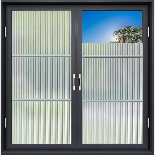 Woohome Reeded Glass Window Film, Window Privacy Film, Frosted Window Vinyl, 3D Decorative For Window Door Cabinet Non Adhesive Anti Uv (Fluted Glass Film, 24 X 25 Inches)