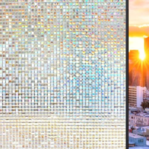 Woo Home Window Privacy Film (12 X 24 Inch) Glass Window Film Mosaic Static Cling Decorative Window Vinyl, Removable Rainbow Window Tint, Non-Adhesive Uv Blocking (Mosaic Glass Film | 1 X 2 Sqft)