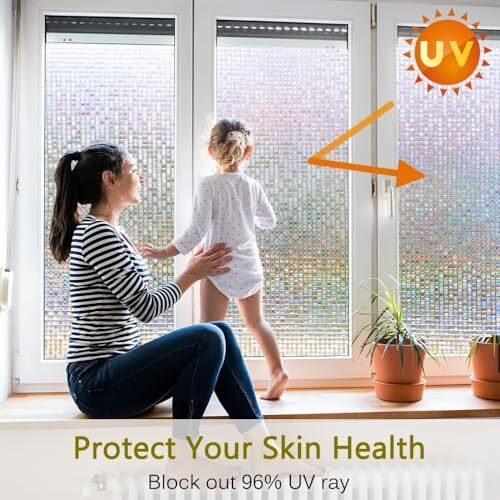 Woo Home Window Privacy Film (12 X 24 Inch) Glass Window Film Mosaic Static Cling Decorative Window Vinyl, Removable Rainbow Window Tint, Non-Adhesive Uv Blocking (Mosaic Glass Film | 1 X 2 Sqft)