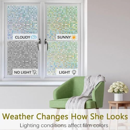 Woo Home Window Privacy Film (12 X 24 Inch) Glass Window Film Mosaic Static Cling Decorative Window Vinyl, Removable Rainbow Window Tint, Non-Adhesive Uv Blocking (Mosaic Glass Film | 1 X 2 Sqft)