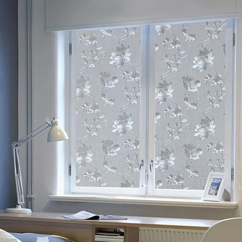Woohome Privacy Window Film Decorative Window Flower Frosting Film Window Sticker Window Frosted Vinyl Sheets For Front Door/Bathroom/Sidelight/Small Windows (24" X 48")
