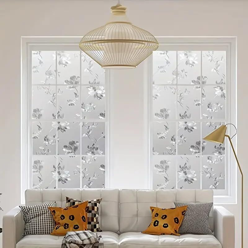 Woohome Privacy Window Film Decorative Window Flower Frosting Film Window Sticker Window Frosted Vinyl Sheets For Front Door/Bathroom/Sidelight/Small Windows (24" X 48")