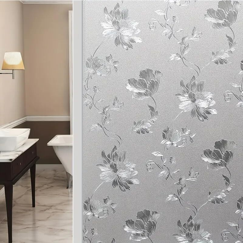 Woohome Privacy Window Film Decorative Window Flower Frosting Film Window Sticker Window Frosted Vinyl Sheets For Front Door/Bathroom/Sidelight/Small Windows (24" X 48")