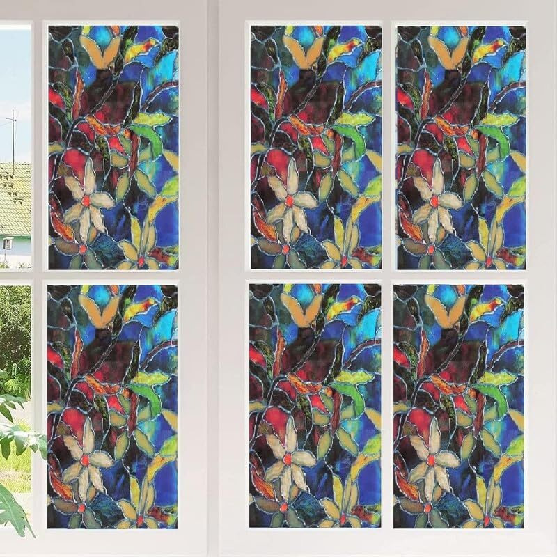 Woohome Privacy Window Film Decorative Window Blue Patti Frosting Film Window Sticker Window Frosted Vinyl Sheets For Front Door/Bathroom/Sidelight/Small Windows (24" X 48")