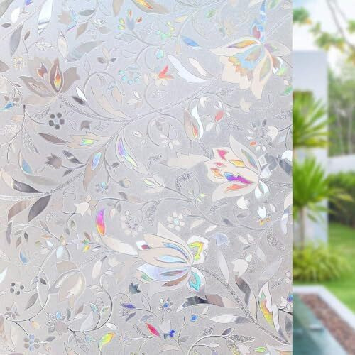 Woohome Privacy Window Film White Window Flower Frosting Film Window Sticker Window Frosted Vinyl Sheets For Front Door/Bathroom/Sidelight/Small Windows (24" X 48")