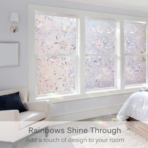 Woohome Privacy Window Film White Window Flower Frosting Film Window Sticker Window Frosted Vinyl Sheets For Front Door/Bathroom/Sidelight/Small Windows (24" X 48")