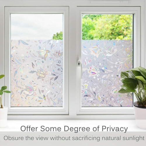 Woohome Privacy Window Film White Window Flower Frosting Film Window Sticker Window Frosted Vinyl Sheets For Front Door/Bathroom/Sidelight/Small Windows (24" X 48")