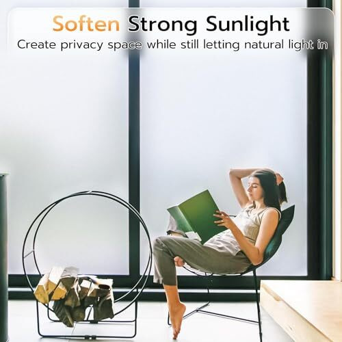 Woohome 100% Privacy Vinyl Frosted Window Self Adhesive Privacy Glass Film For Home | Office Glass Partition | Window | Glass Door | Bathroom - (12 X 96 Inch | Frosted Glass Film)