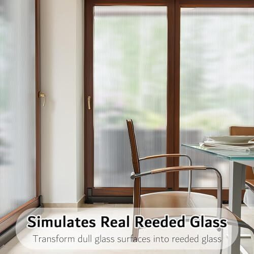 Woohome Reeded Glass Window Film, Window Privacy Film, Frosted Window Vinyl, 3D Decorative For Window Door Cabinet Non Adhesive Anti Uv (Fluted Glass Film, 24 X 36 Inches)