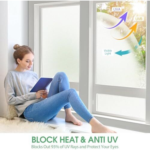 Woohome Privacy Window Film White Opaque Frosting Film Window Sticker Window Frosted Vinyl Sheets For Front Door/Bathroom/Sidelight/Small Windows (24" X 48")