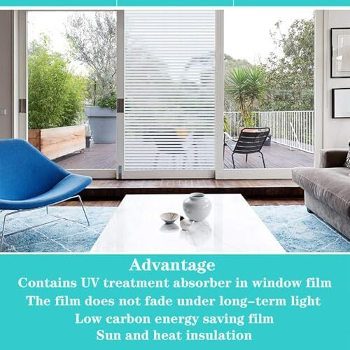 Woohome Striped Privacy Window Film, Frosted Window Sticker, Decorative Window Sticker For Front Door, Bathroom, Sidelight, Small Windows, Anti-Uv, Non-Adhesive (Striped Glass Film | 24" X 75")