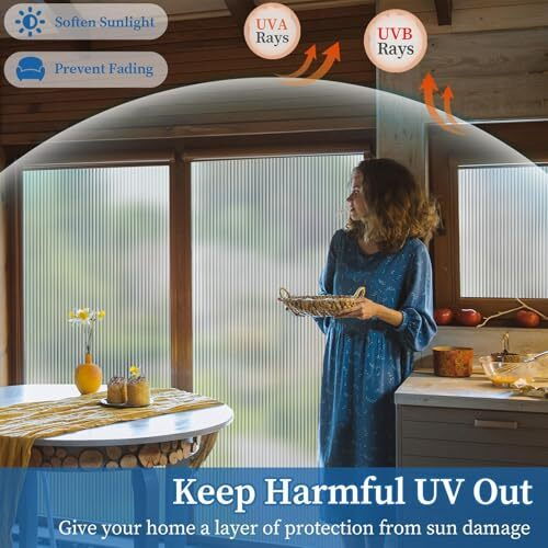 Woo Home Reeded Glass Window Film, Window Privacy Film, Frosted Window Vinyl, 3D Decorative For Window Door Cabinet Non Adhesive Anti Uv (Fluted Glass Film, 12 X 48 Inches)