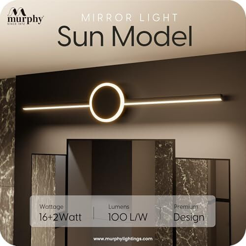 Murphy Aluminium Sun Model 16+2W With Black Finish Led Picture Photo Frame Light/Bathroom Dressing Table Light With 3 Color Changing Light (White,Warm White And Natural White), Pack Of 5