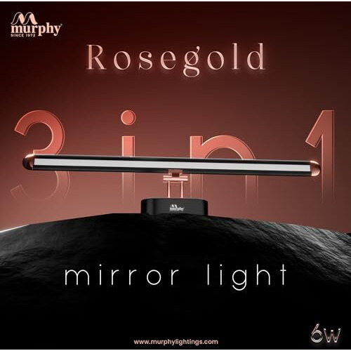 Murphy 6W 3-In-1 Color Chnaging Black Rose Gold Finish Led Mirror Picture Wall Light,Bathroom Vanity Led Mirror Light With 2 Year Warranty (Cool White/Warm White/Natural White)-Pack Of 5