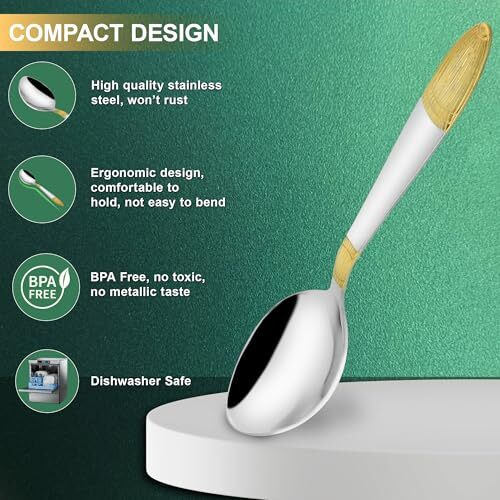 Parage 6 Pieces Stainless Steel 24K Golden Dinner Spoons Set, 16 Cm Premium Spoons For Home & Kitchen, Luxury Dining Tableware Gift For House Warming,24 Karat Gold Plated Cutlery, Ivory Design