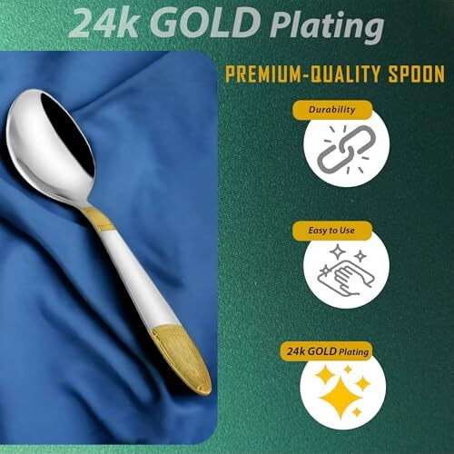 Parage 6 Pieces Stainless Steel 24K Golden Dinner Spoons Set, 16 Cm Premium Spoons For Home & Kitchen, Luxury Dining Tableware Gift For House Warming,24 Karat Gold Plated Cutlery, Ivory Design