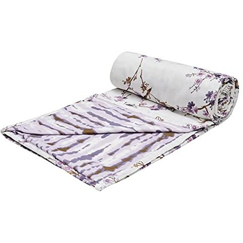 Trance Home Linen 150 Gsm Pure Cotton Reversible Dohar Single Bed Size | Ac Blanket Comforter | Soft Light-Weight Bed Blanket (56 X 88 Inch, Akira Lavender, Pack Of 1), 200 Tc Summer Collection