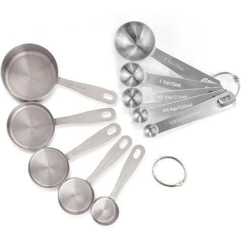 Inkulture Stainless Steel Measuring Cups & Spoons - 10 Piece Heavy Duty Measuring Cups & Spoons Set For Dry Foods, Spices Or Liquids