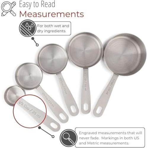 Inkulture Stainless Steel Measuring Cups & Spoons - 10 Piece Heavy Duty Measuring Cups & Spoons Set For Dry Foods, Spices Or Liquids